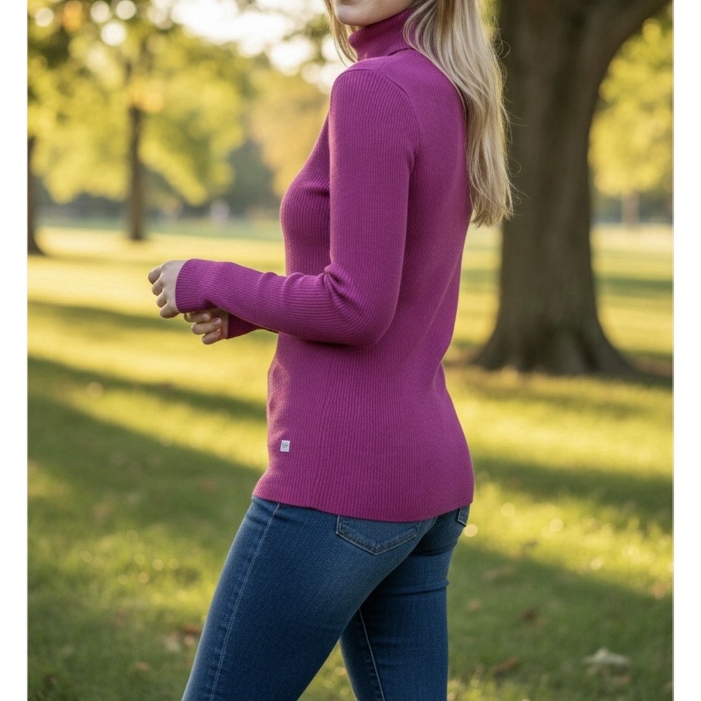 Ralph Lauren Black Label Pink Ribbed Turtleneck‎ Sweater Women M Knit Designer